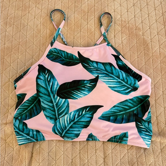 Other - Pink and Green Leaf Print Bikini top